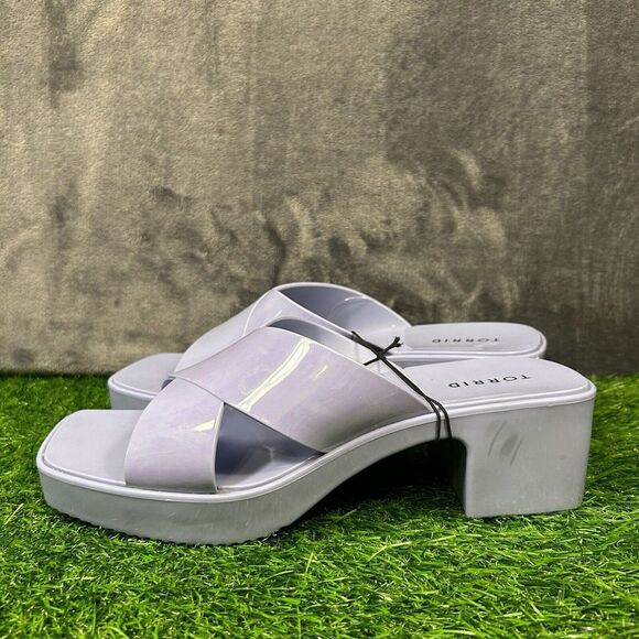 Torrid Sandals Womens 10 M Blue Jelly Criss Cross Heel Slip On Chunky Y2K Casual - Picture 4 of 13